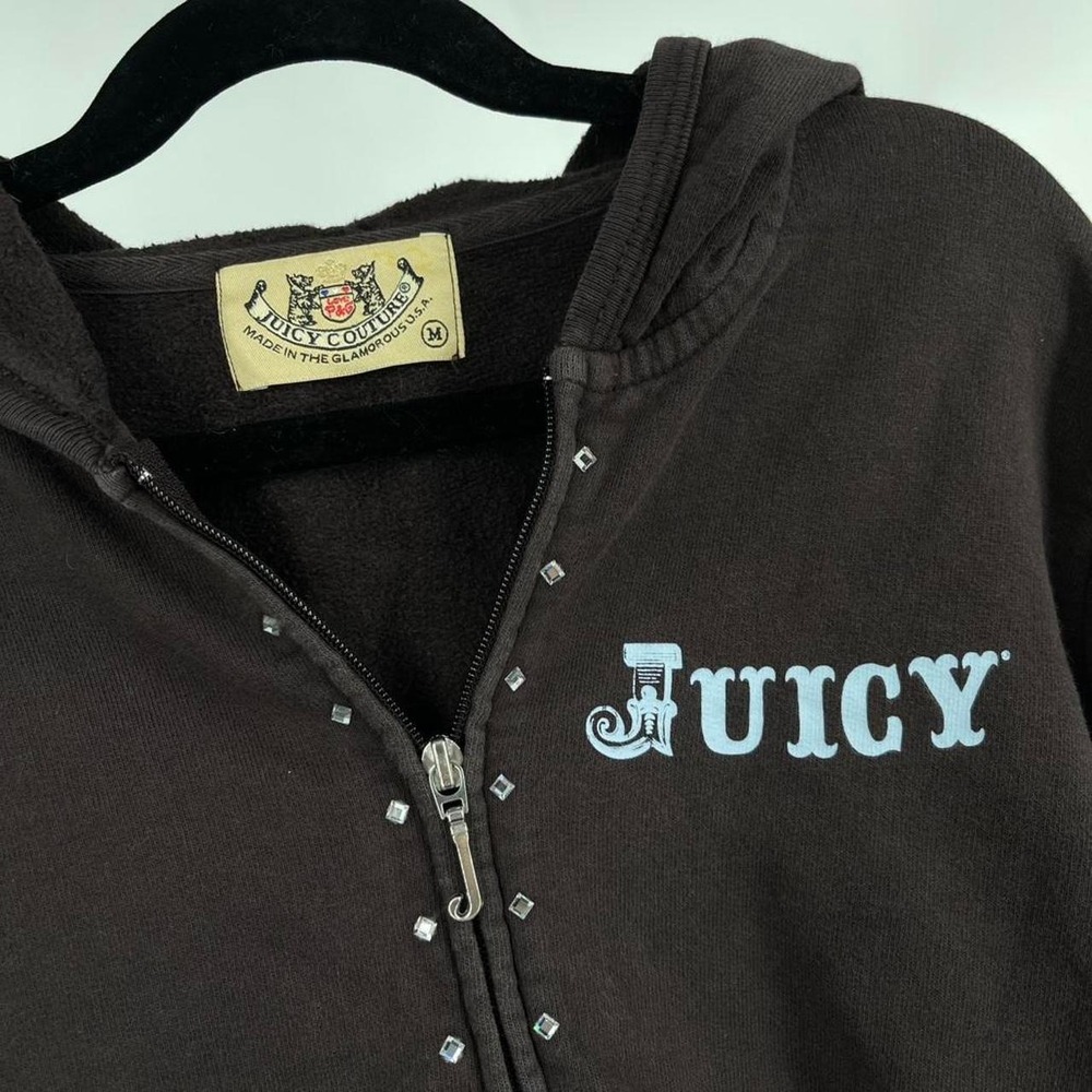Vintage Y2K Juicy Couture Zip Up Sweatshirt RARE Heiress Brown M Rhinestone - Picture 3 of 7